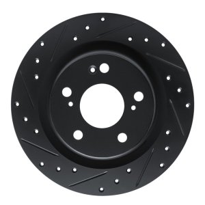 Acura Integra Brake Rotor (1) - Rear Left - R1 Concepts - Drilled & Slotted - Black - `17-`25